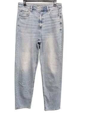 american eagle womens size 10 xlong light wash mom straight jean denim jeans